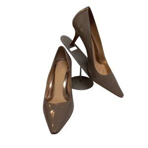 Calvin Klein 11.5 Pumps High Heel Dolly Taupe Patent Leather Pointed Toe Shoes